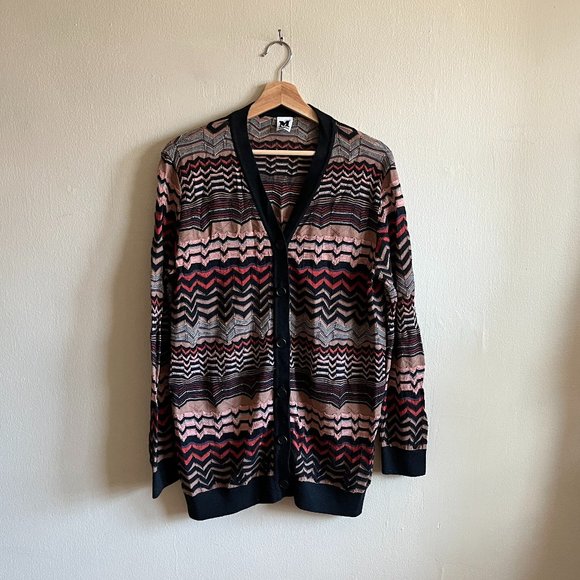 M Missoni Multicolor Chevron Zigzag Pattern Long Cardigan Sweater - Picture 1 of 8